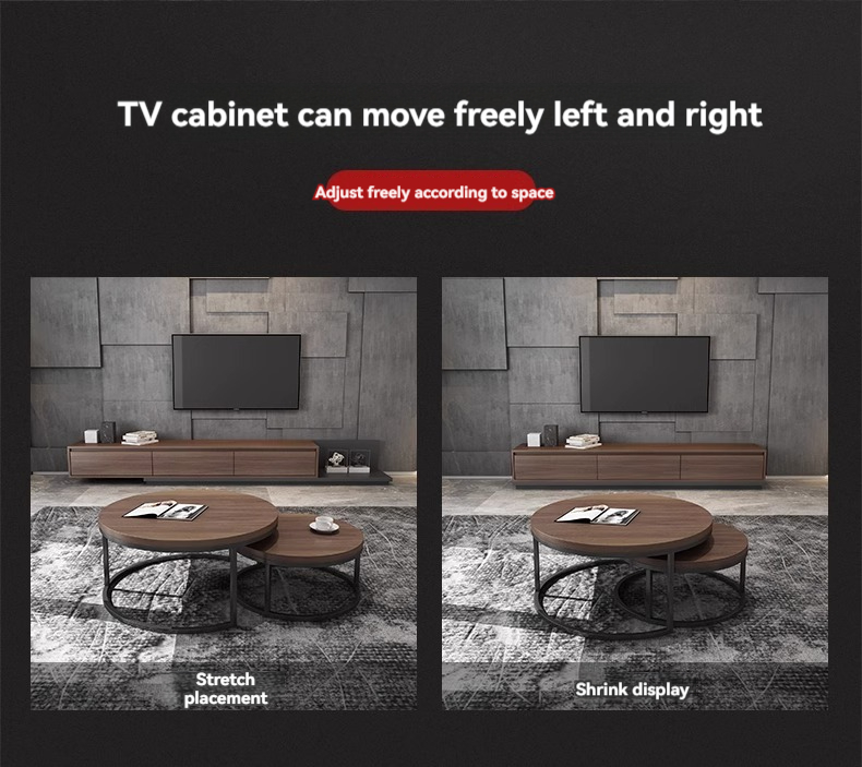 [Pre-order] Oulang Scandinavian living room walnut colour round net red coffee table modern small household TV cabinet and coffee table combination-Smart-Living