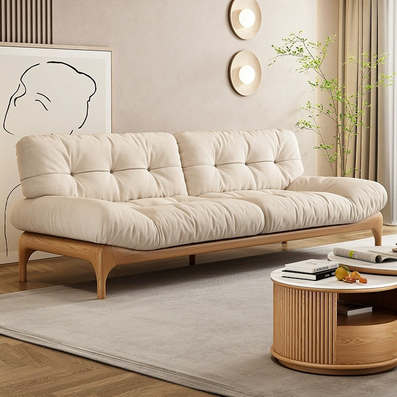 [Pre-order] Japanese-style Nordic down solid wood sofa, cloud fabric sofa, living room, simple small apartment, wabi-sabi style log sofa-Smart-Living