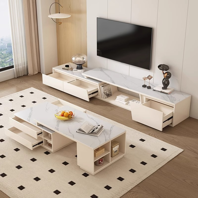 [Pre-order] Oulang 2024 new slate coffee table, home living room, TV cabinet, modern and simple combination, light luxury floor, retractable floor cabinet-Smart-Living