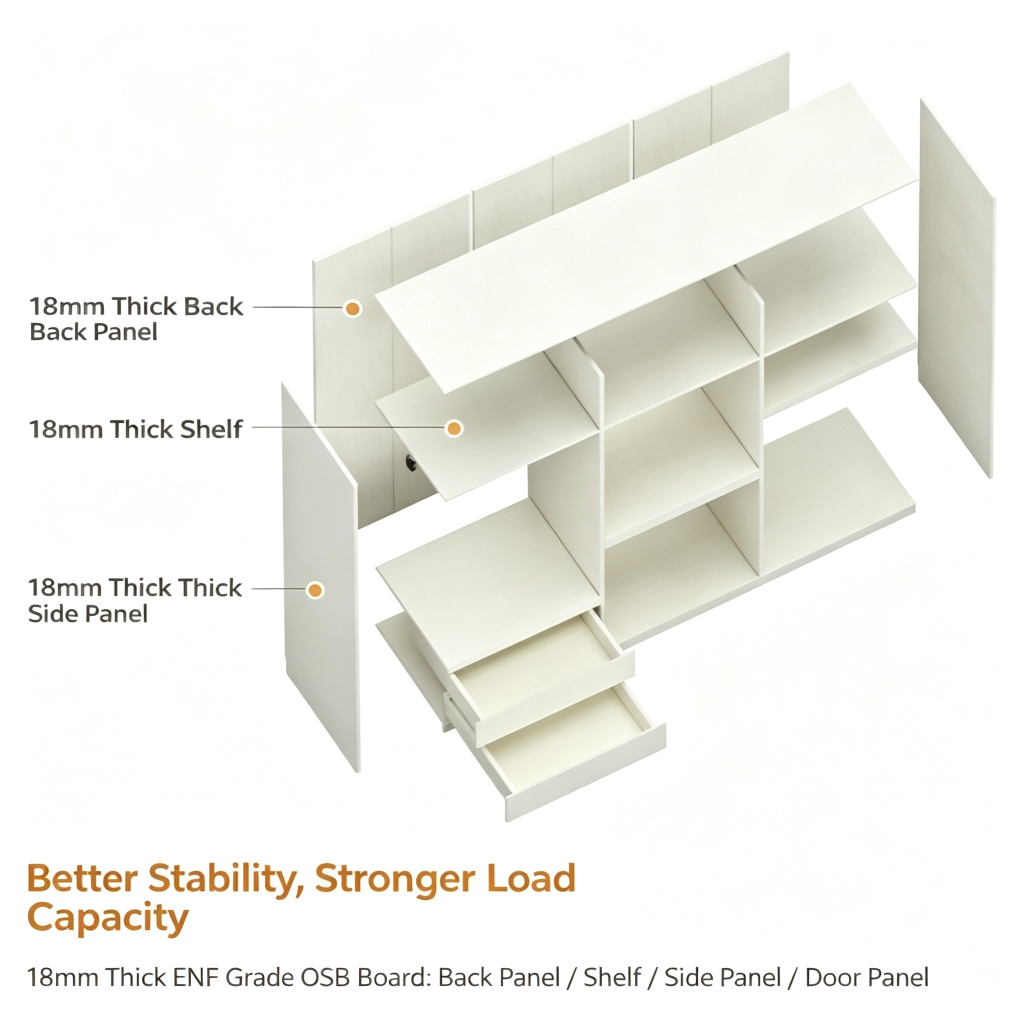 Custom Handle-Free Segmented Wardrobe | Solid Wood OSB Board | ENF Grade | Full Height Bedroom Cabinet