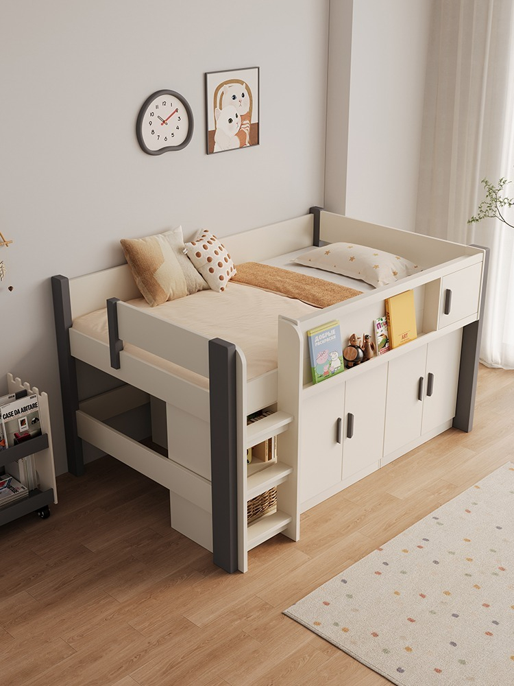 [pre-order]1 meter 2 bunk bed for children, small unit, bunk bed, high and low bed, 1.2m bed, cream wind half height storage bed