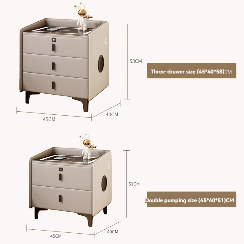 [Pre-order] Smart wireless charging nightstand modern simple bedroom solid wood multifunctional with lock light luxury premium sense of small household -Smart-Living