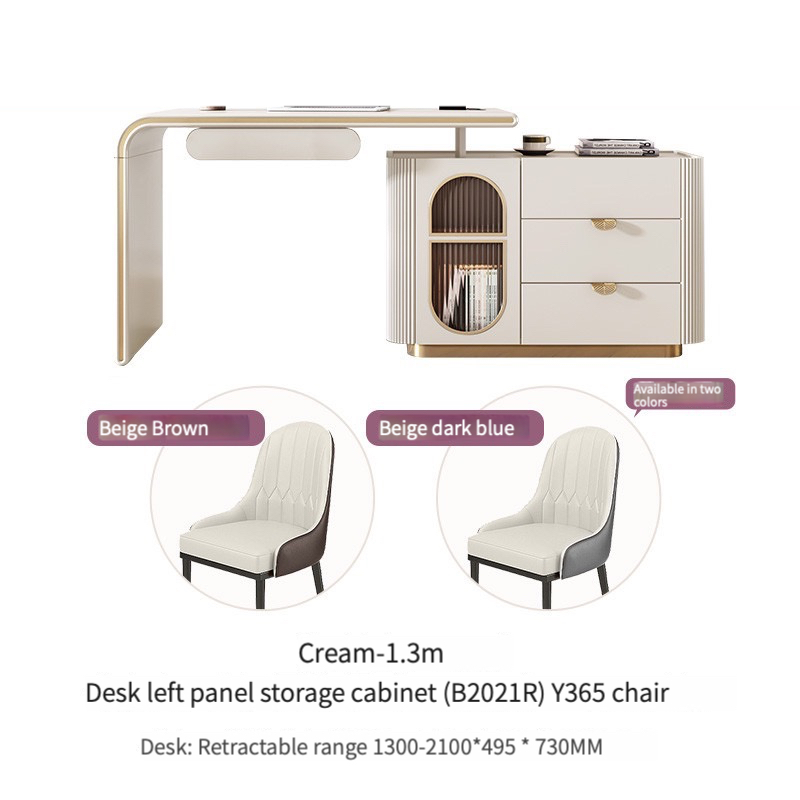 Light luxury corner desk, bookcase, dresser, integrated double long office, home modern folding retractable desk-Smart-Living