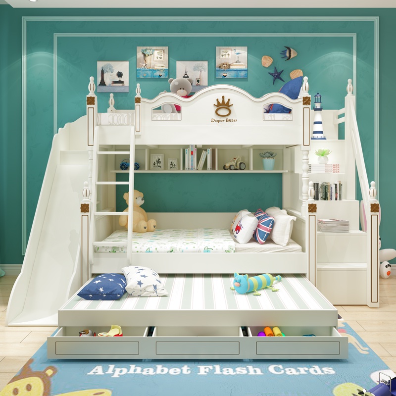 [Pre order] White Children Bunk Bed with Storage