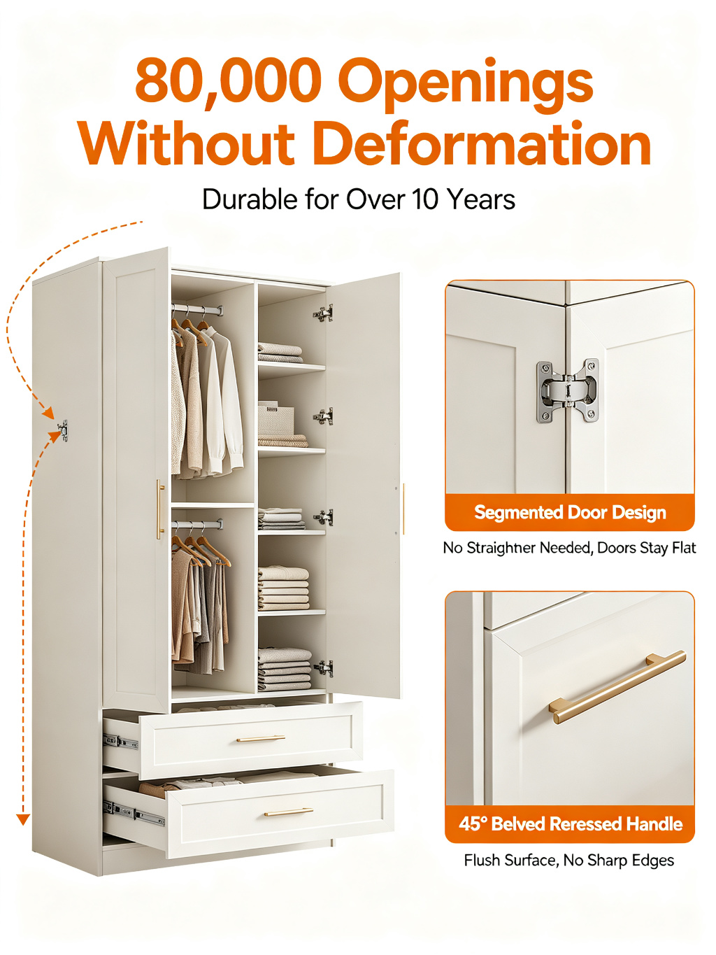 Custom Handle-Free Segmented Wardrobe | Solid Wood OSB Board | ENF Grade | Full Height Bedroom Cabinet