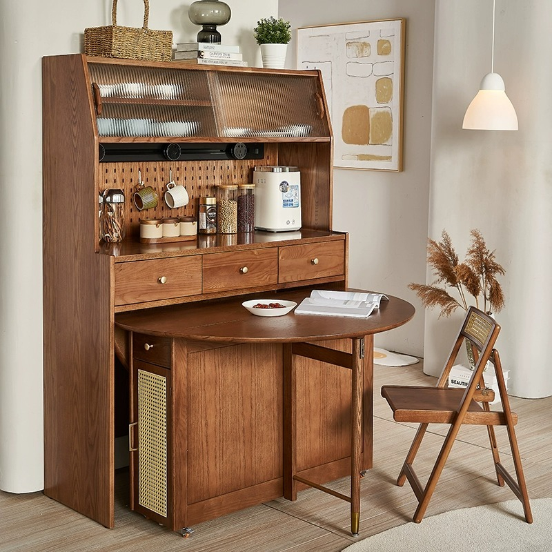 [Pre-order]  LEMARS can be stored folding table, integrated cabinet, Nordic solid wood sideboard, wine cabinet, kitchen, combination high cabinet, cupboard-Smart-Living