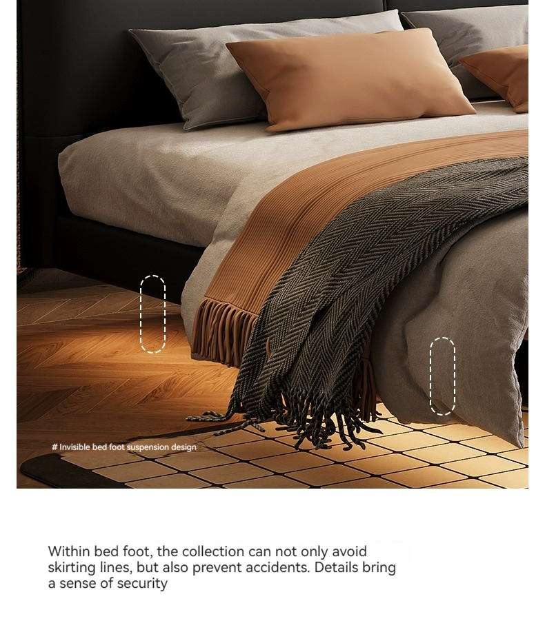 [Pre-order] WM Modern Simple Leather Suspended Bed New 1.5-meter Italian Master Bedroom Small Unit Double Soft Bag Leather Art Wedding Bed-Smart-Living