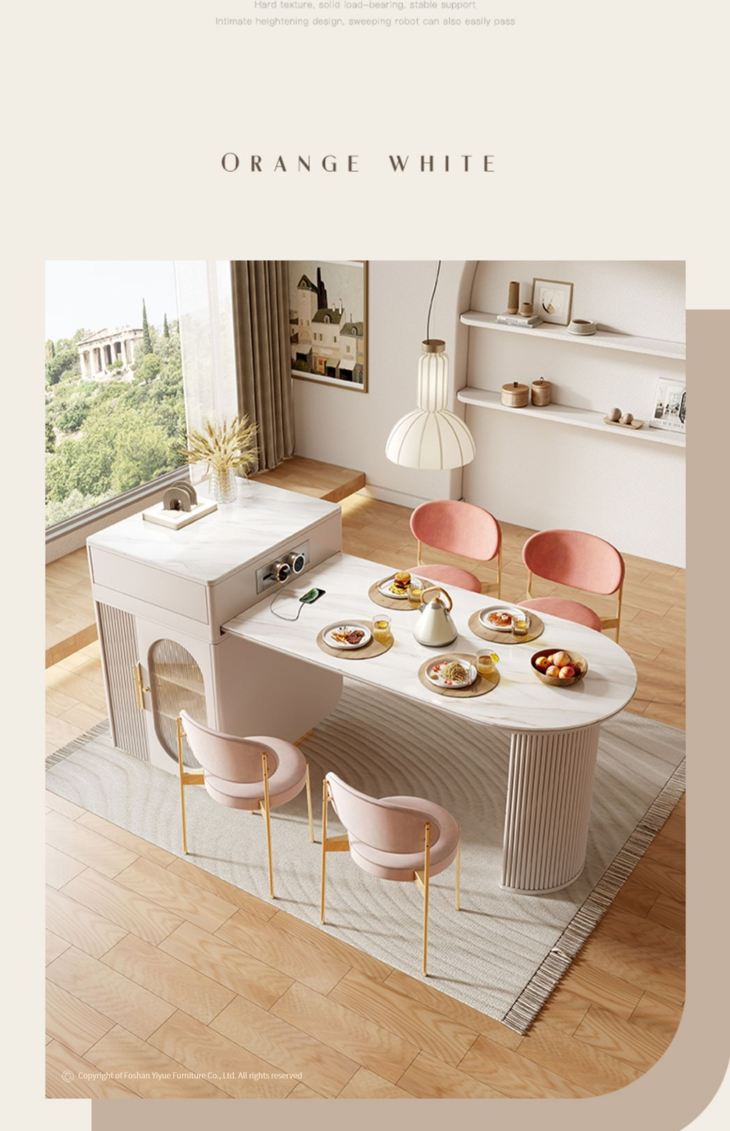 [Pre-order]  Light luxury cream wind island platform slate dining table restaurant home modern simple storage integrated dining table and chairs telescopic dining table-Smart-Living