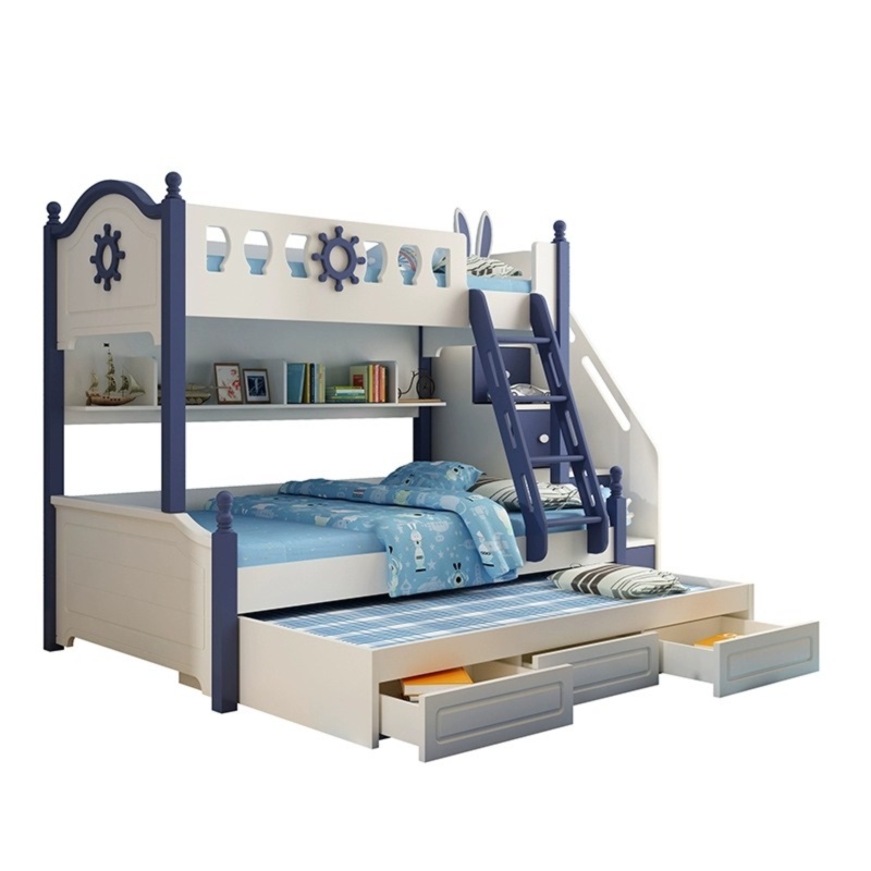 [Pre-order]  High and low bed children's bunk bed adult small apartment double bed staggered two-layer multi-functional blue bunk bed-Smart-Living