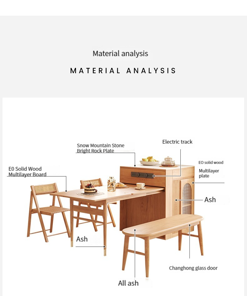 [Showroom display sample]Warner's Rock Slate Mid Island Table Folding Dining Table with One Piece Solid Wooden Legs Small Japanese Telescopic Dining Table and Chairs Set-Smart-Living
