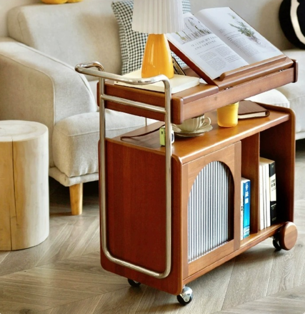 [Pre-order]  Kahiti solid wood sideboard, vintage TV sofa, small cart, living room, coffee table, bedside movable vintage side table-Smart-Living