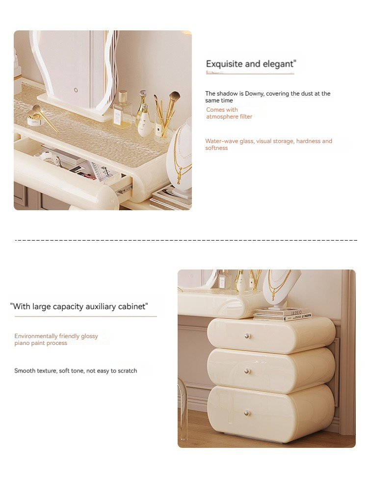 [Pre-order]  French cream style dresser, bedroom modern and simple storage, integrated dresser glass, light luxury luxury dressing table-Smart-Living