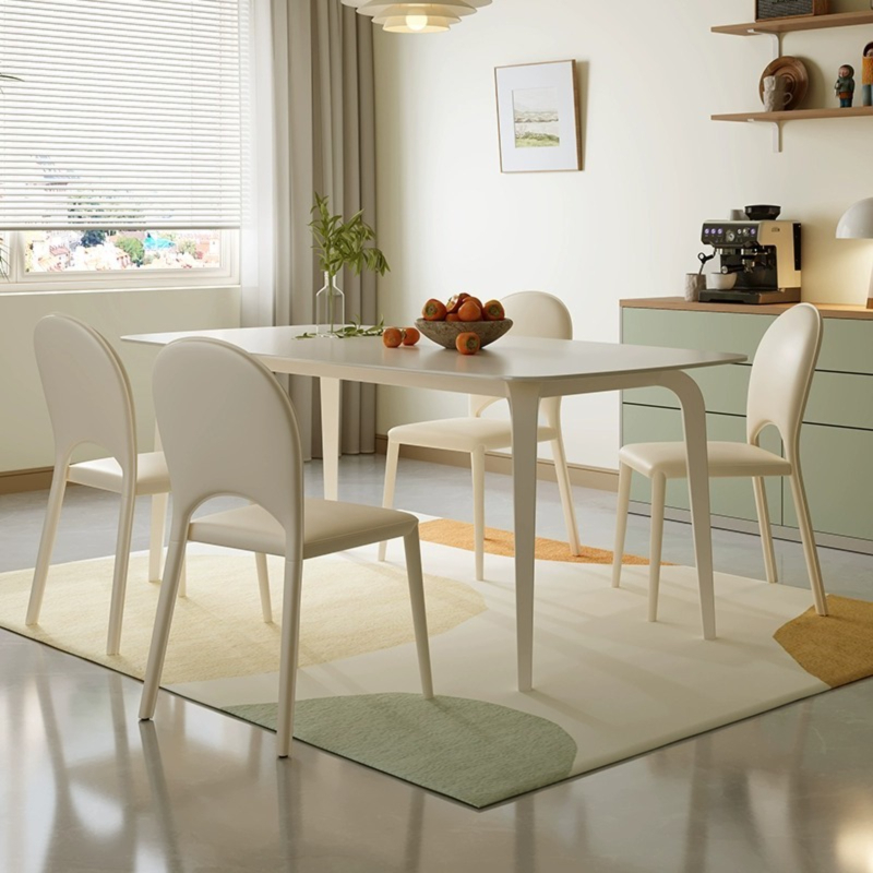 [Pre-order]  Cream style slate dining table small living room dining table modern simple light luxury household rectangular dining table and chair combination-Smart-Living