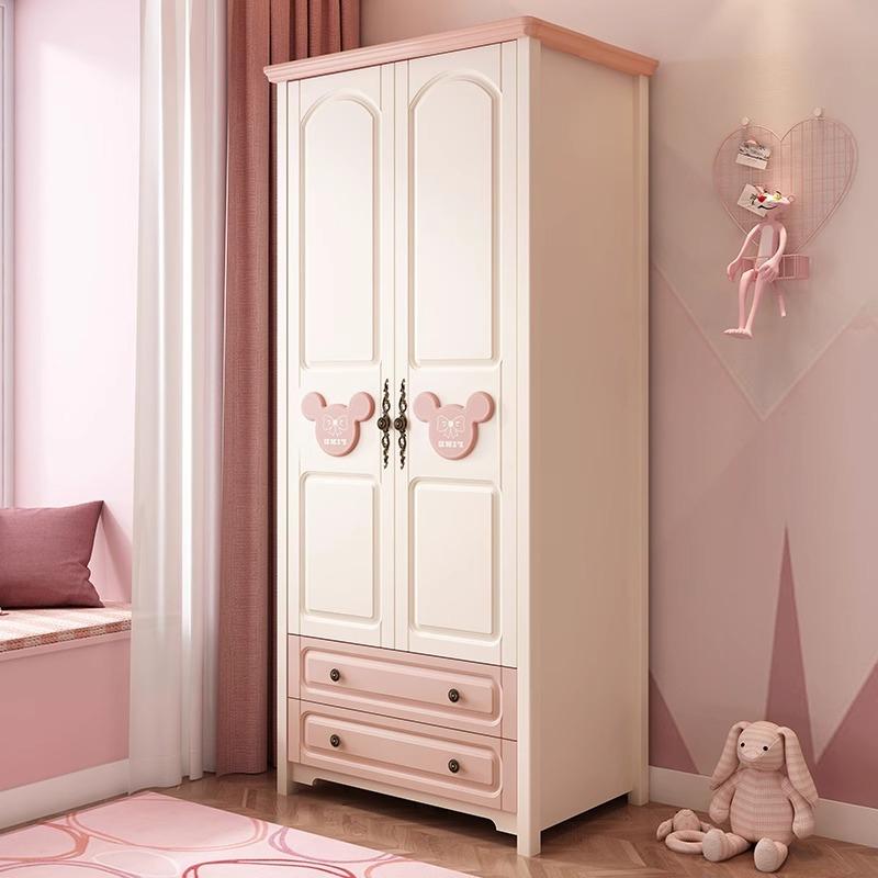 【Showroom】Home bedroom cabinet children's room wardrobe solid wood feet two door three door flat door girl pink children's wardrobe-Smart-Living