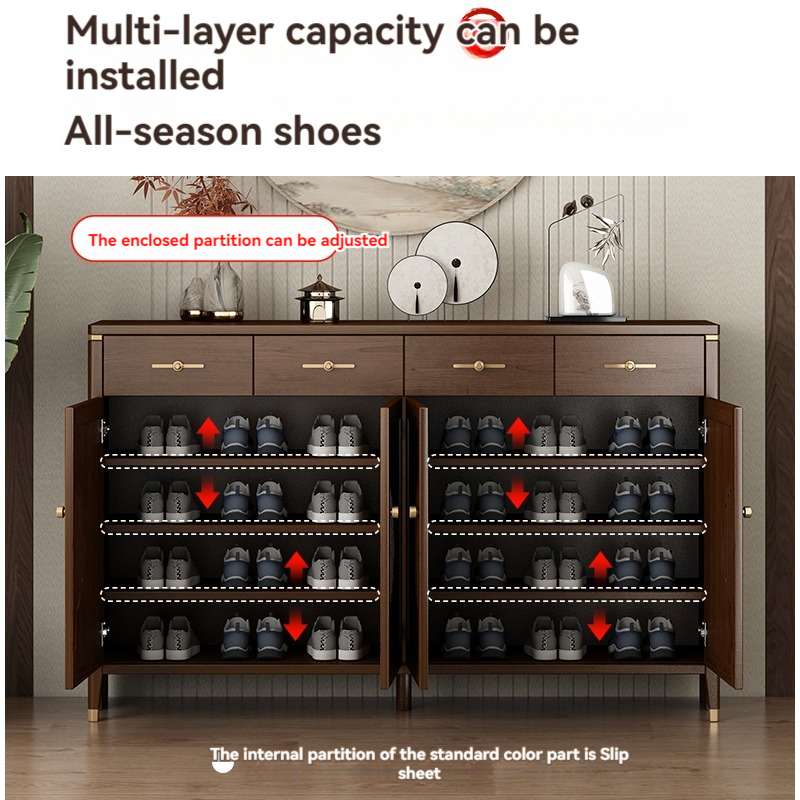 [Pre-order]  New Chinese Style All Solid Wood Shoe Cabinet Home Door Large Capacity Storage Cabinet Living Room Entrance Door Cabinet Against The Wall Storage Cabinet-Smart-Living