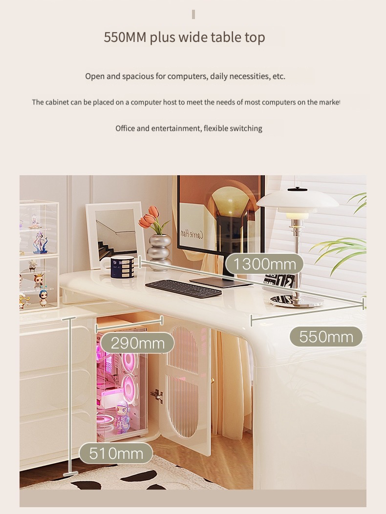 [Pre-order]  French cream style corner desk bookcase solid wood adult home light luxury modern folding long computer desk-Smart-Living