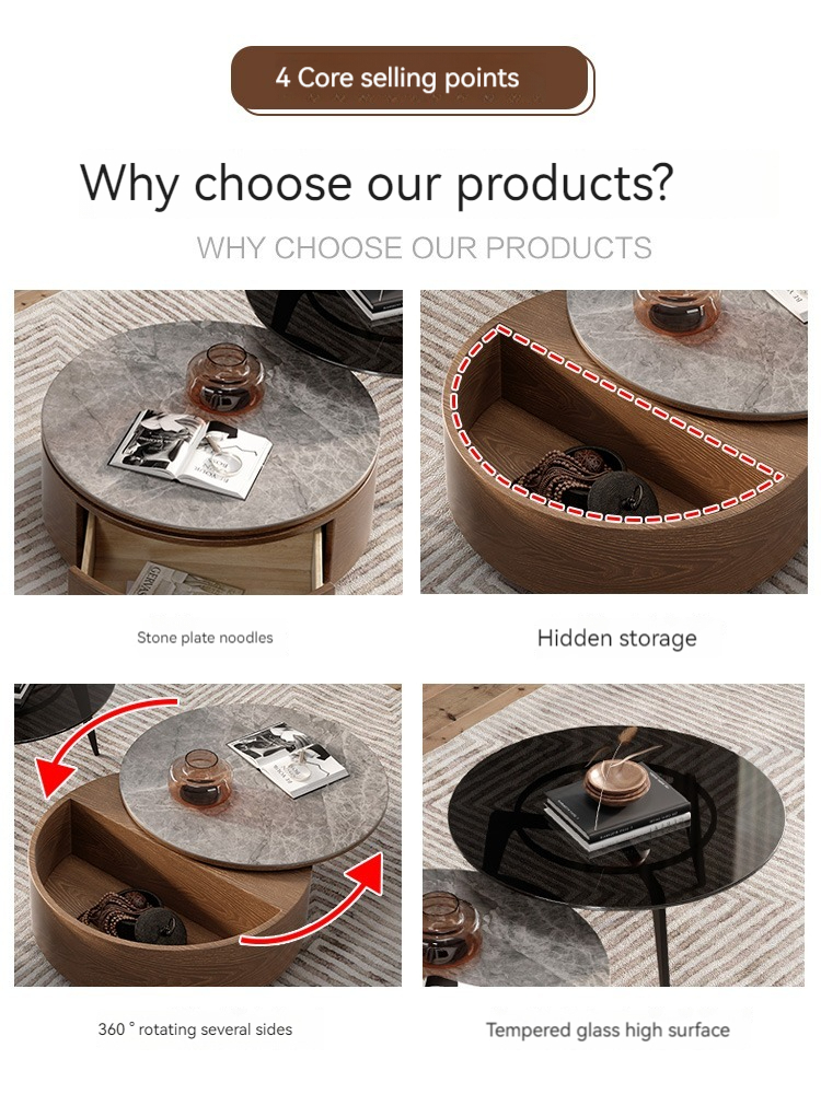 [Pre-order] Minimalist slate coffee table TV cabinet combination Nordic light luxury tempered glass round coffee table simple modern small apartment-Smart-Living