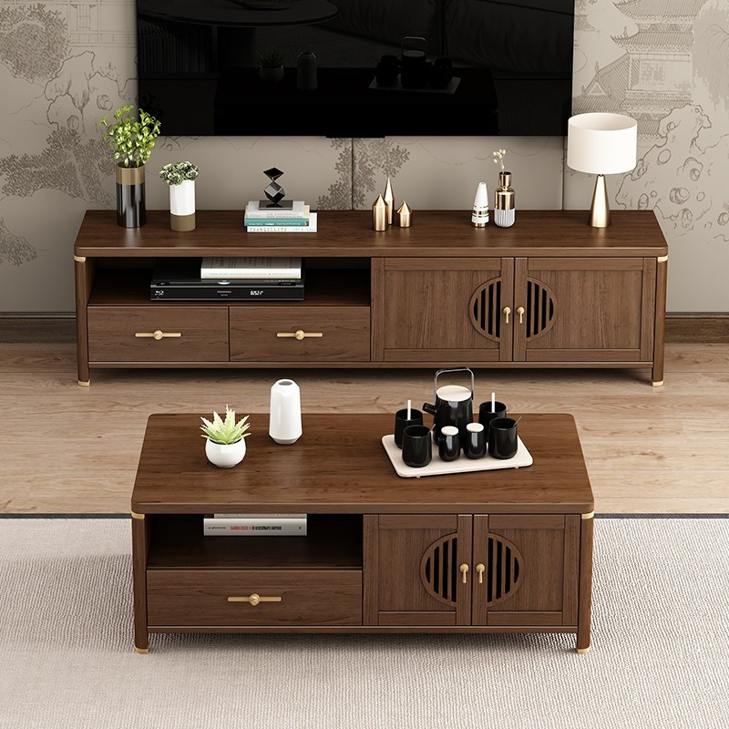【per order】New Chinese Solid Wood TV Cabinet Living Room Household Small Coffee Table