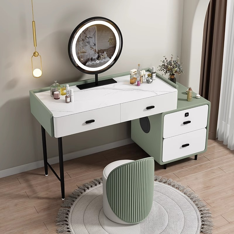 【Showroom】Intelligent solid wood rock board dressing table, multifunctional bedroom desk, all solid wood touch skin intelligent dressing table, makeup table-Smart-Living