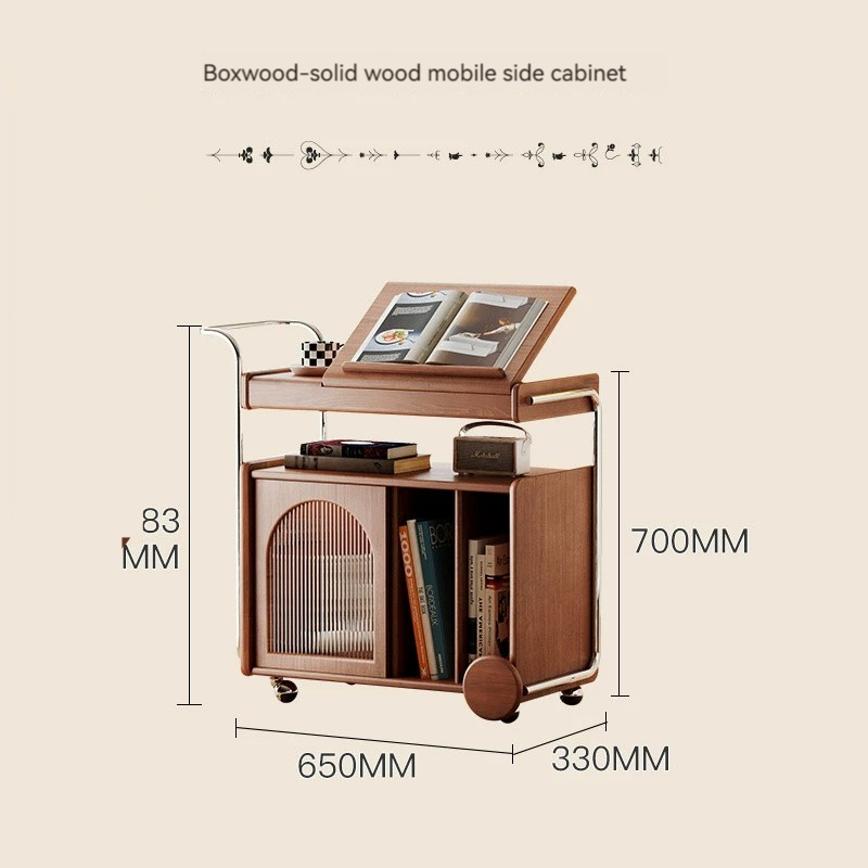 [Pre-order]  Kahiti solid wood sideboard, vintage TV sofa, small cart, living room, coffee table, bedside movable vintage side table-Smart-Living