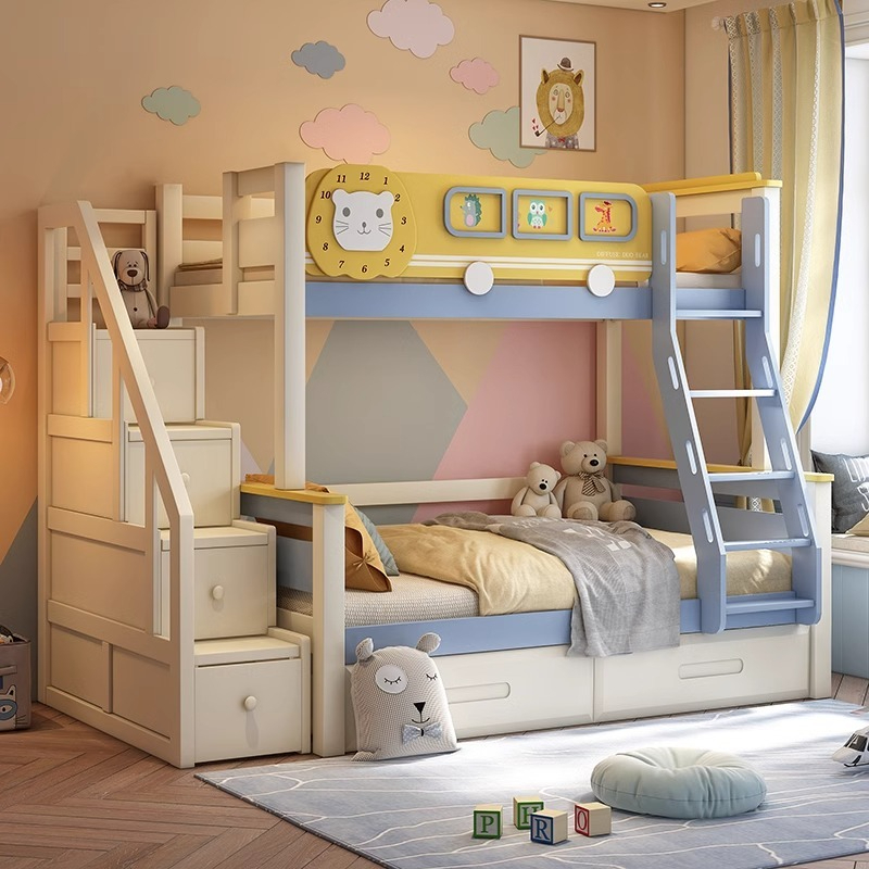 [Pre-order] Children's high and low bed, mother and child bed, two-story girl's bunk bed wooden bed, boy's cartoon mother and child bed, bunk bed, all solid wood-Smart-Living