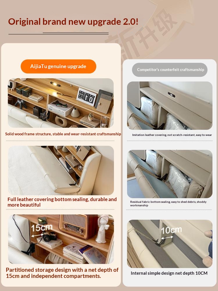 [Pre Order] Multi-Functional High-End Air-Lift Storage Bed for Master Bedroom - Double-Sized Wedding Bed with High Storage Drawer & Genuine Leather Upholstery