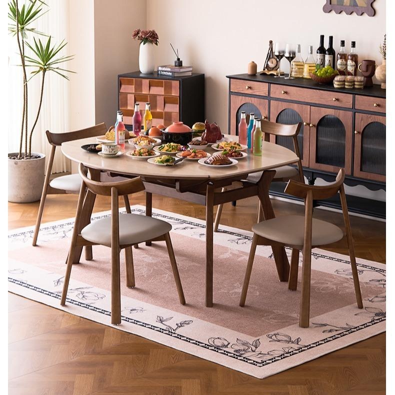 [PRE-ORDER] Solid Vintage-style wind tunnel stone slab solid wood telescopic dining table.