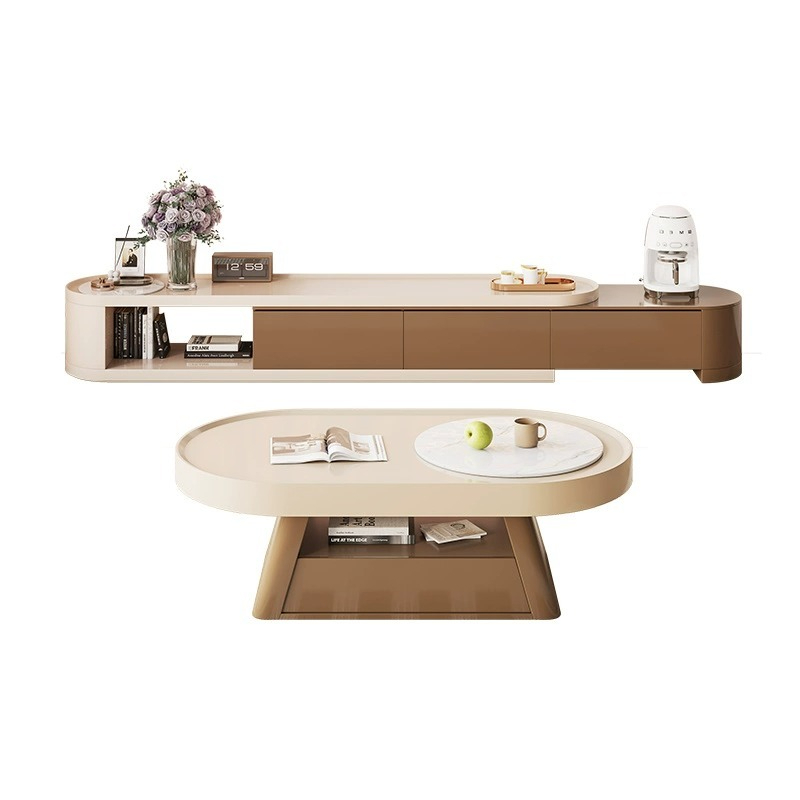 [Pre-order] New rock panel coffee table living room family small modern simple table cream style coffee table TV cabinet combination-Smart-Living