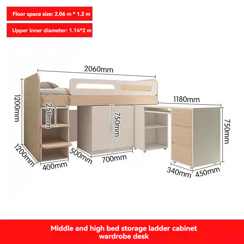 【Showroom】 Children's bed Boy simple half-height bed small apartment mid-height bed with desk wardrobe tatami multifunctional combination bed-Smart-Living