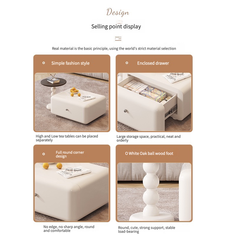 Cream style coffee table TV cabinet combination living room home simple modern small apartment simple sofa side table 2023 model-Smart-Living