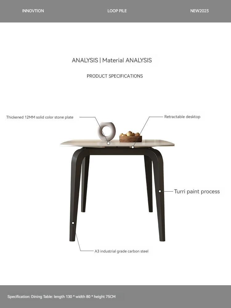 [Pre-order] Rock table retractable modern simple square dual-purpose dining table rectangular carbon steel dining table and chair combination-Smart-Living