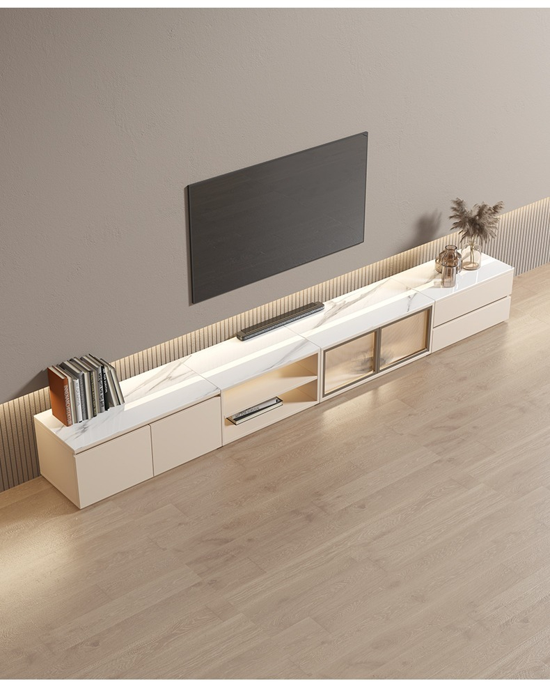 [Pre-order]French TV Cabinet and Tea Table Combination Modern Simple Home Living Room Solid Wood Cream Wind Storage Floor Cabinet TV Stand-Smart-Living