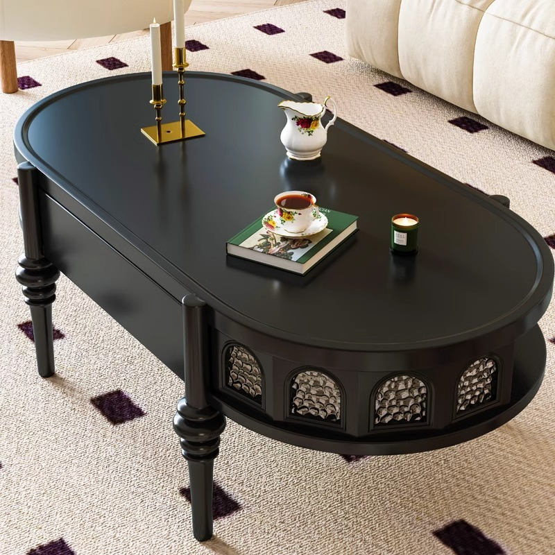 [pre order]French vintage solid wood coffee table living room home small apartment design design small table round coffee table-Smart-Living
