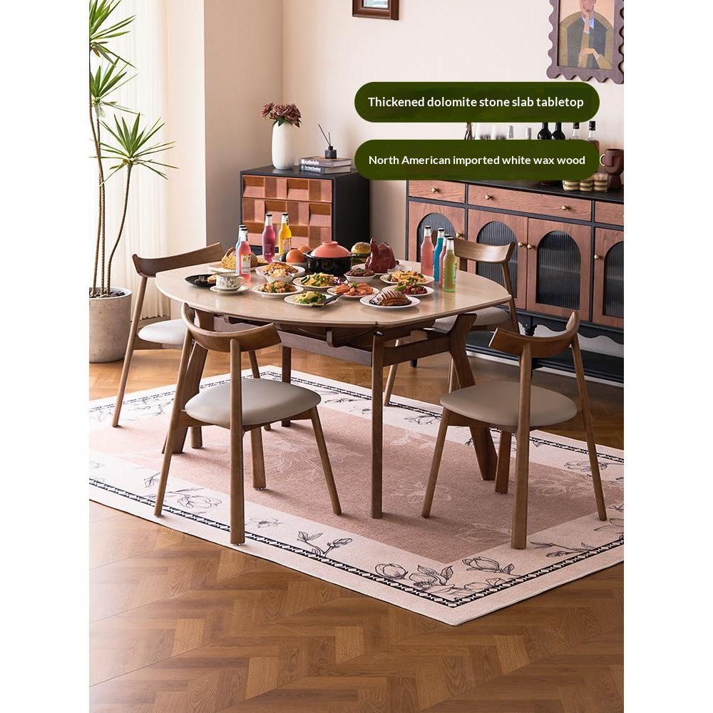 [PRE-ORDER] Solid Vintage-style wind tunnel stone slab solid wood telescopic dining table.