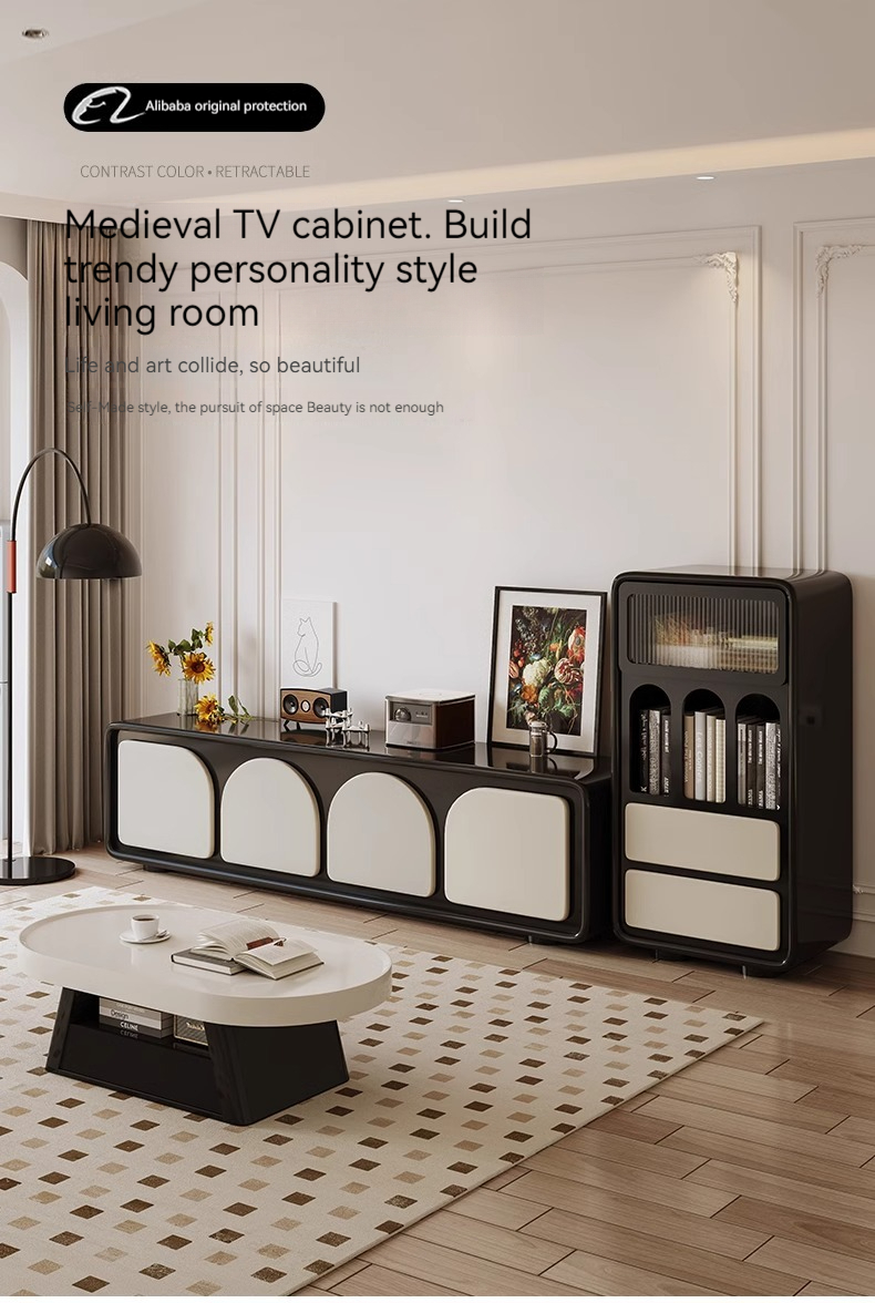 [Pre-order] TV cabinet Light French retro home living room simple small flat landing 2023 new TV cabinet coffee table-Smart-Living