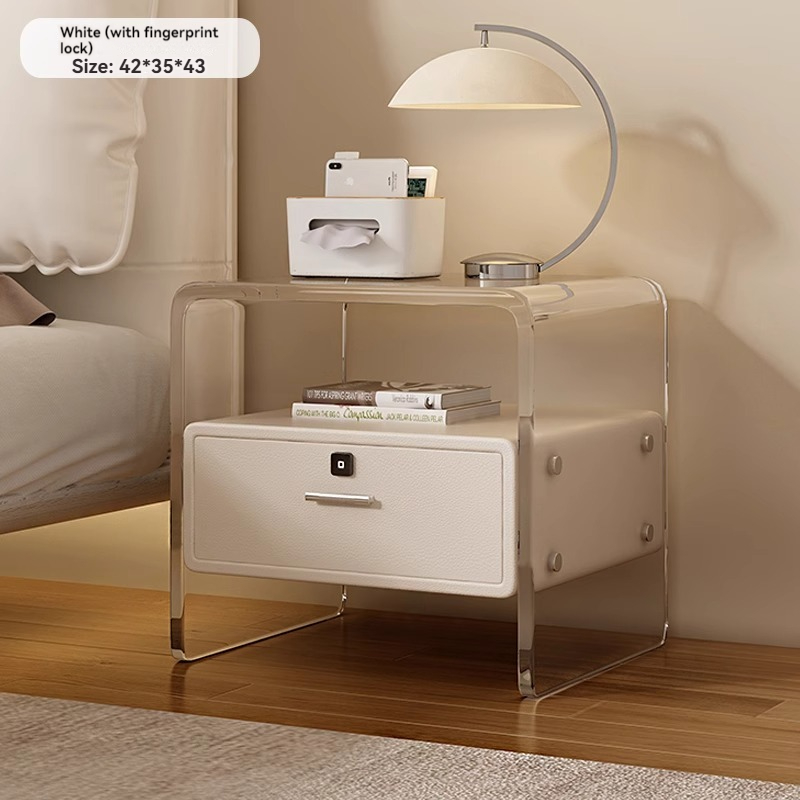 [Pre-order] Acrylic Nightstand Modern Simple Multifunctional With Lock Cream Wind High Value Children's Room Sideboard Small Mini-Smart-Living