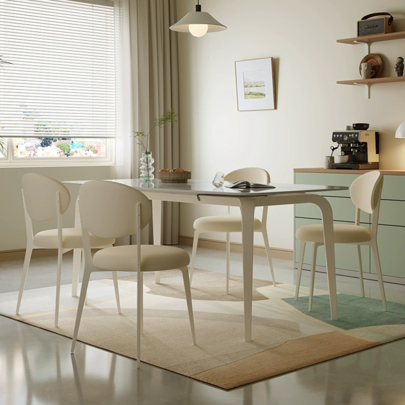 [Pre-order]  Stone slab telescopic dining table cream style home modern simple dining table and chair combination rectangular square dual-purpose dining table-Smart-Living