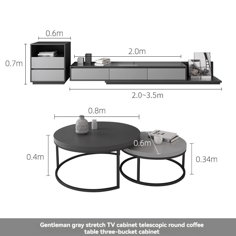 [Pre-order] Oulang Scandinavian simple living room coffee table and TV cabinet combination modern style home retractable creative grey floor cabinet-Smart-Living