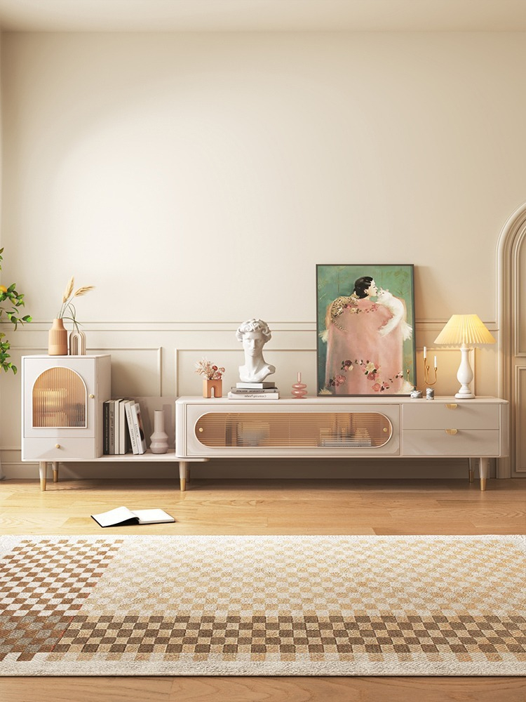 [Pre-order]  French telescopic TV cabinet sideboard modern simple small apartment light luxury storage coffee table combination high-end sense-Smart-Living