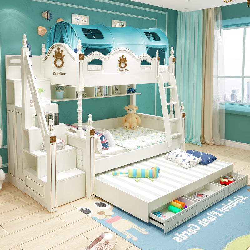 [Pre order] White Children Bunk Bed with Storage