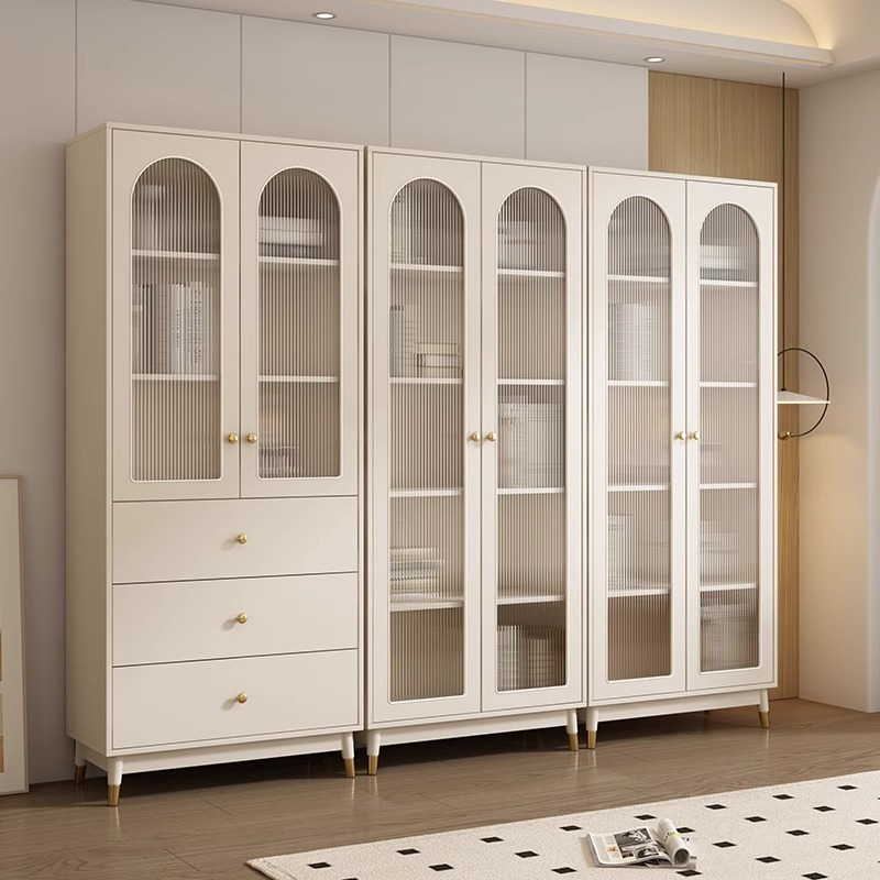 [Pre-order] Oulang Nordic simple bookcase bookcase with glass door bookcase modern living room floor-to-ceiling whole wall dustproof shelf storage cabinet-Smart-Living