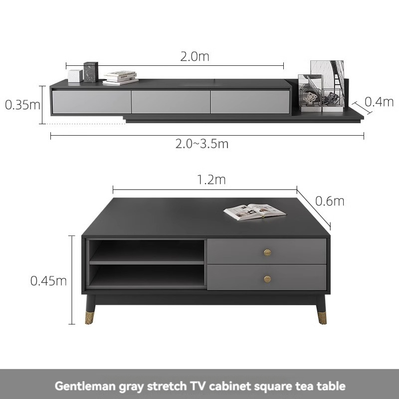 [Pre-order] Oulang Scandinavian simple living room coffee table and TV cabinet combination modern style home retractable creative grey floor cabinet-Smart-Living