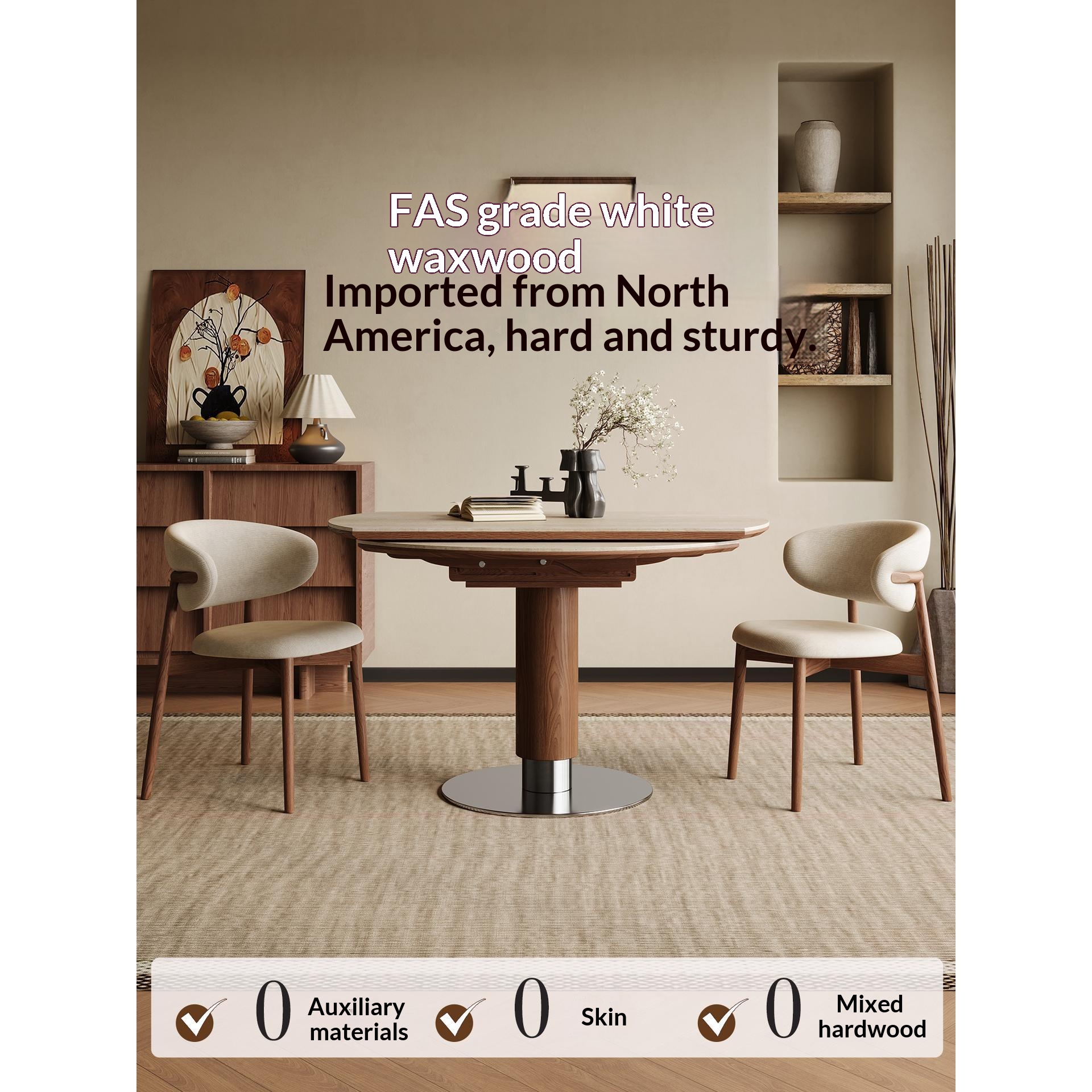 [PRE-ORDER] Solid Oak Bauhaus Travertine Slab Extendable Dining Table, Apartment Dual-Use Folding Table and Chair Set.