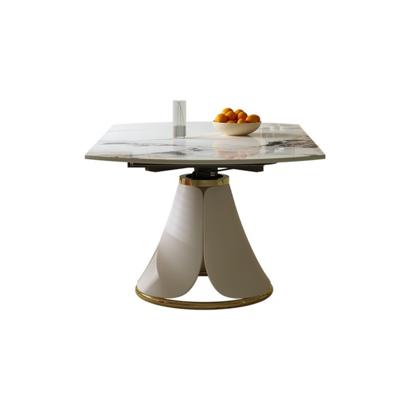 [Pre-order]  Cream style slate dining table simple modern small apartment telescopic round table living room rotating light luxury dining table and chair combination-Smart-Living