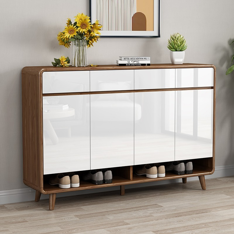 Modern simple solid wood frame shoe cabinet home entrance porch cabinet Nordic storage cabinet living room new Chinese style foyer cabinet