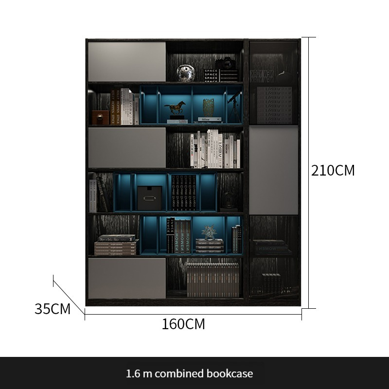 [Pre-order] Italian minimalist glass door bookcase modern and simple household living room floor storage rack bedroom study bookshelf combination.-Smart-Living