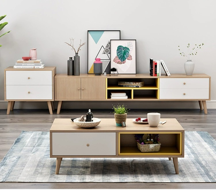 [Pre-order]  Nordic coffee table TV cabinet combination modern minimalist edge cabinet, wooden rectangular living room furniture set, tea table-Smart-Living