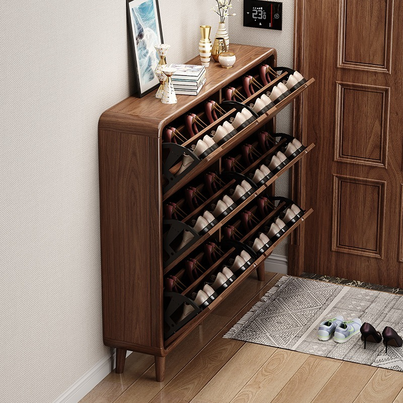 [Pre-order]  New Chinese Ultra-Thin Shoe Cabinet Home Door 17CM Solid Wood Frame Flip Bucket Small Shoe Rack To Save Space Into The Narrow Entrance Cabinet-Smart-Living