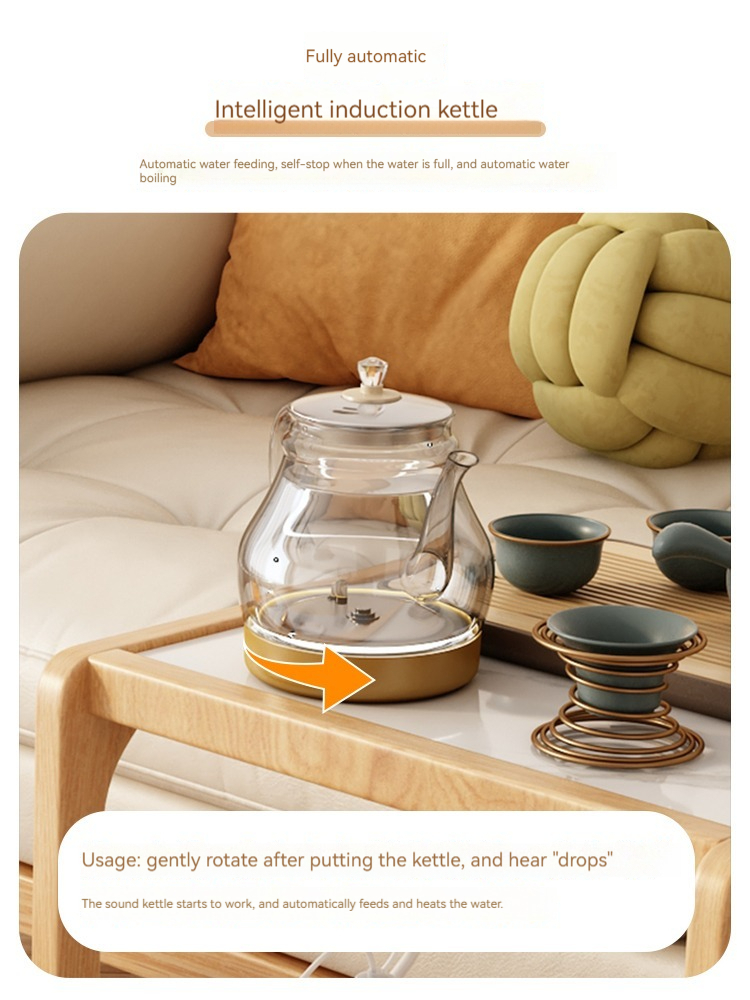 [Pre-order] Japanese-style log style Kung Fu coffee table round slate home living room small apartment multi-functional balcony boiling water tea table-Smart-Living