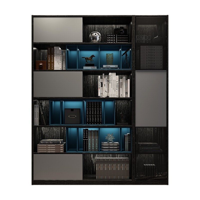 [Pre-order]  Italian minimalist glass door bookcase household living room floor storage rack bedroom study bookshelf combination.-Smart-Living